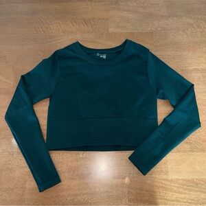 Offline by Aerie Cropped Long Sleeve Workout Top Medium Green Athleisure